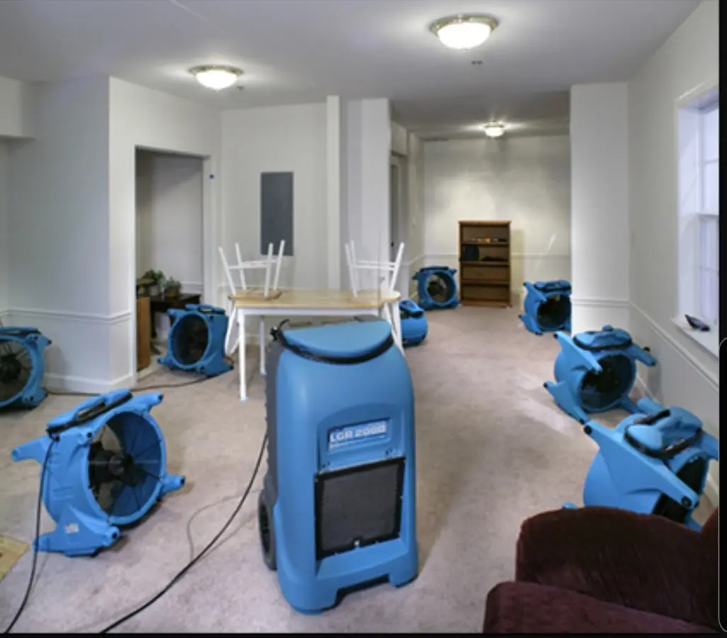 Air movers and dehumidifier setup for Water Damage Restoration in Campbellsville
